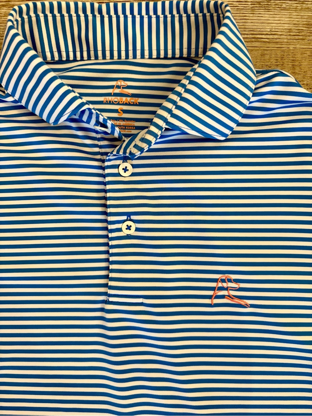 Rhoback Men’s Blue/White Striped Polo - Small